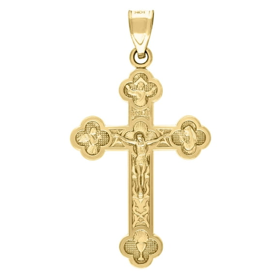 10kt Real Yellow Gold Mens Crucifix Cross Religious Charm Pendant