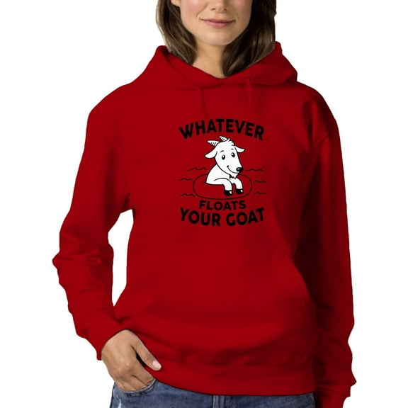 Smartprints Womens Graphic Hoodie Red - Whatever Floats Your Goat Design Cotton Blend Classic Fit