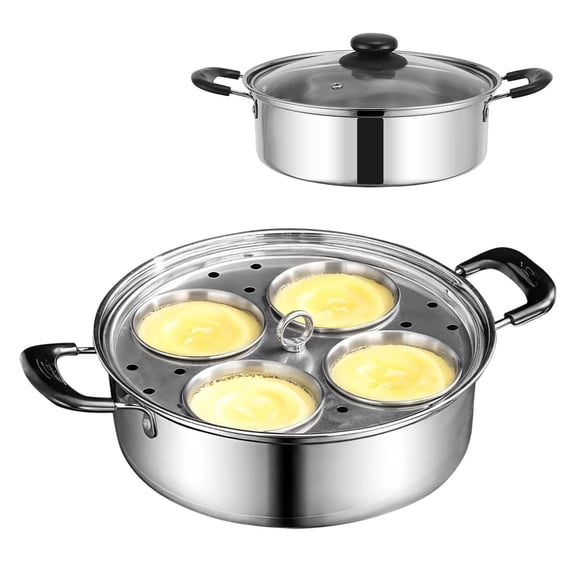 dykaae Egg Poacher, Stainless Steel Poached Egg Maker Pot Poached Egg Pan with 4 Cups Egg Cooker Pot for Induction Cooktop Gas Cooktop