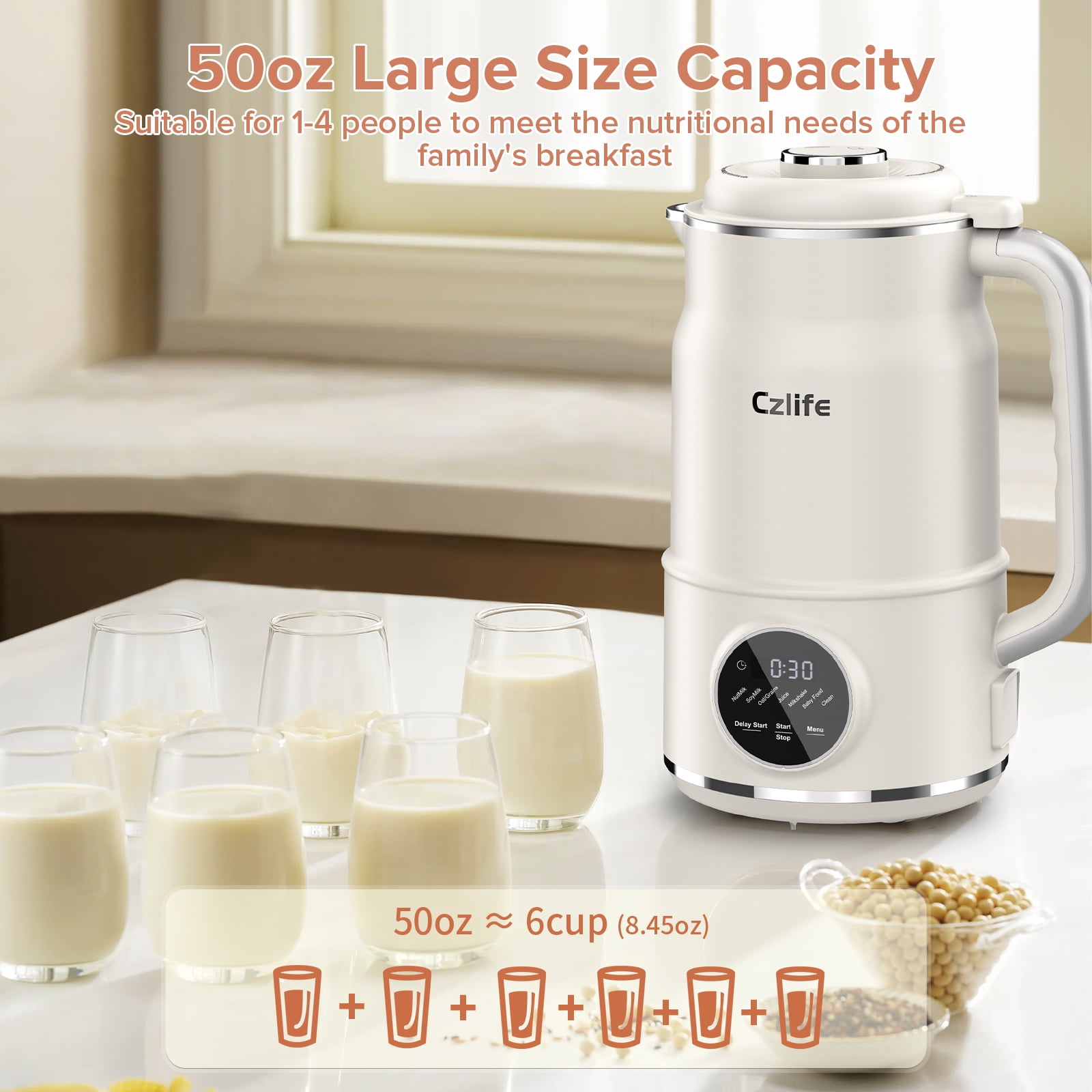 Czlife N7 Nut Milk Maker, 50oz (1.5L) Automatic Soy Milk