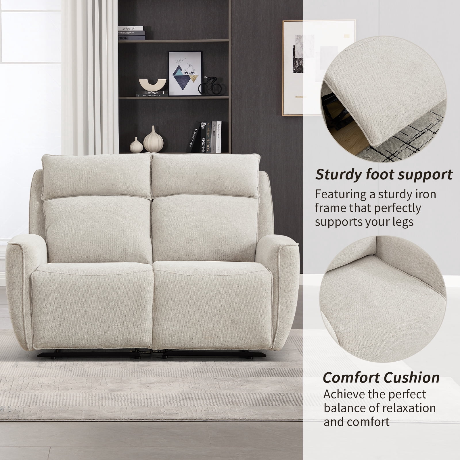 Bonzy Home Fabric Manual Loveseat Recliner with Center Console, Hidden Storage & Cup Holders — Dual Manual Reclining Sofa for Living Room & Meeting Room