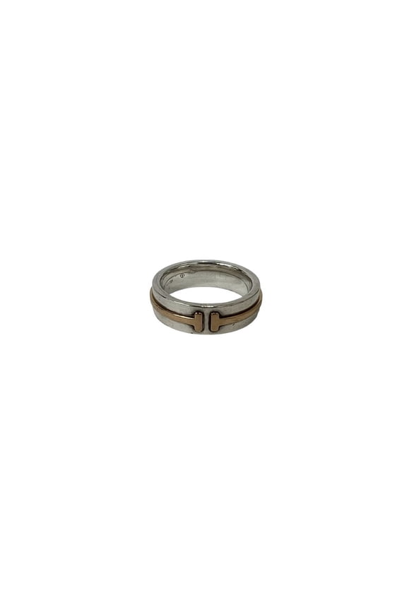 Pre-Owned TIFFANY&Co. Tiffany T TWO Narrow Ring, Sterling Silver 925, 18K Yellow Gold, Item...