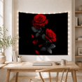 thumbnail image 5 of Two Red Roses with Falling Petals on Black Background, Romantic Gothic Style for Flower Lovers, Floral Wall Art, Valentine's Day Gift, Tapestry Wall Hanging for Bedroom and Dorm, 5 of 7