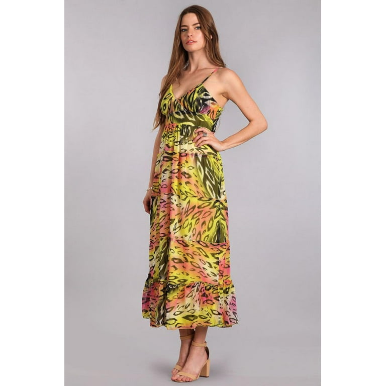 Colorful Leopard Print Spring Maxi Dress with Lining X Large