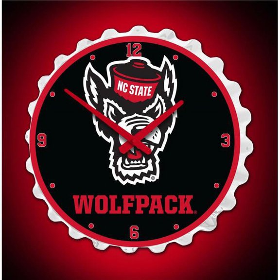 Grimm Industries NC-540-03 Team Spirit Bottle Cap Wall Clock - NC Wolfpack, White