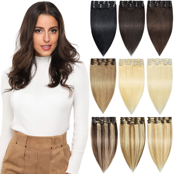 ROSEBUD Extensiones de cabello con clip REMY Cabello humano 8 piezas 18 clips 70 g/juego 20 pulgadas