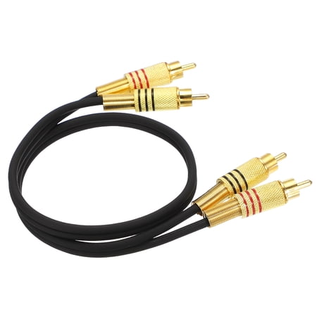 2RCA Male to 2RCA Male Audio Stereo Cable, 1.6 ft RCA Subwoofer Cable with Gold Plated Plugs for Home Theater, HDTV, Amplifiers, Speakers, Black Cable Gold Shell