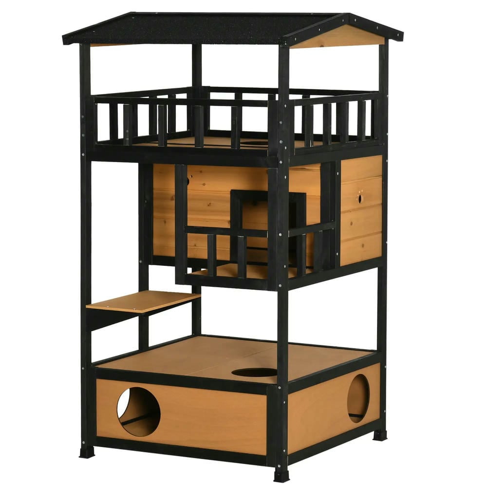 Resenkos Cat Cage, Cat Crate Kennel Enclosure Playpen,Wooden Outdoor Cat House, Feral Cat Shelter Kitten Condo with Asphalt Roof, Yellow