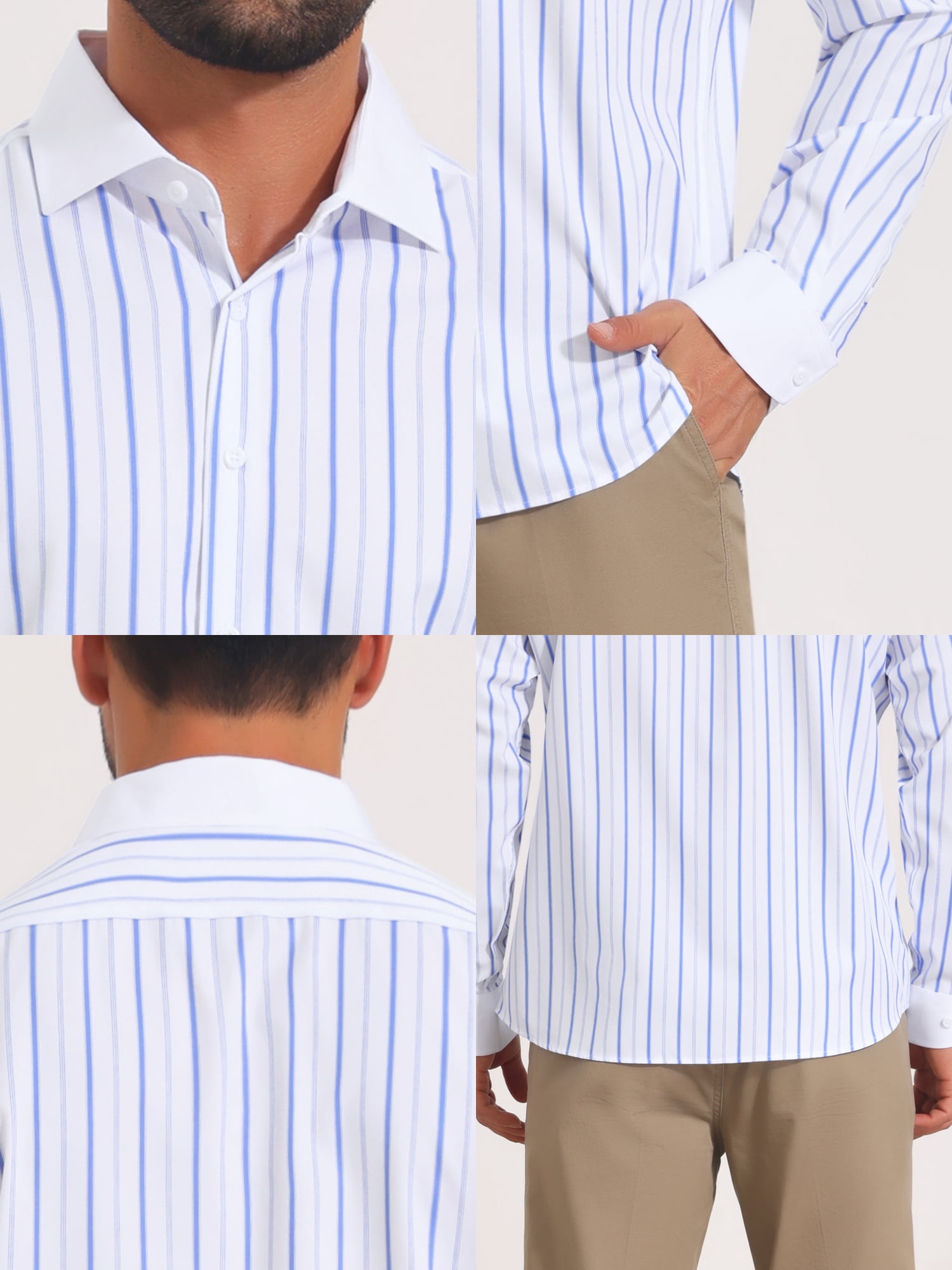 DARING DIVA Men's Striped Button Down Long Sleeve Stretch Shirts M Light Blue