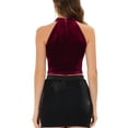 thumbnail image 3 of INSPIRE CHIC Women's Halter Neck Sleeveless Zipper Back Velvet Party Crop Tank Top XS Wine Red, 3 of 6