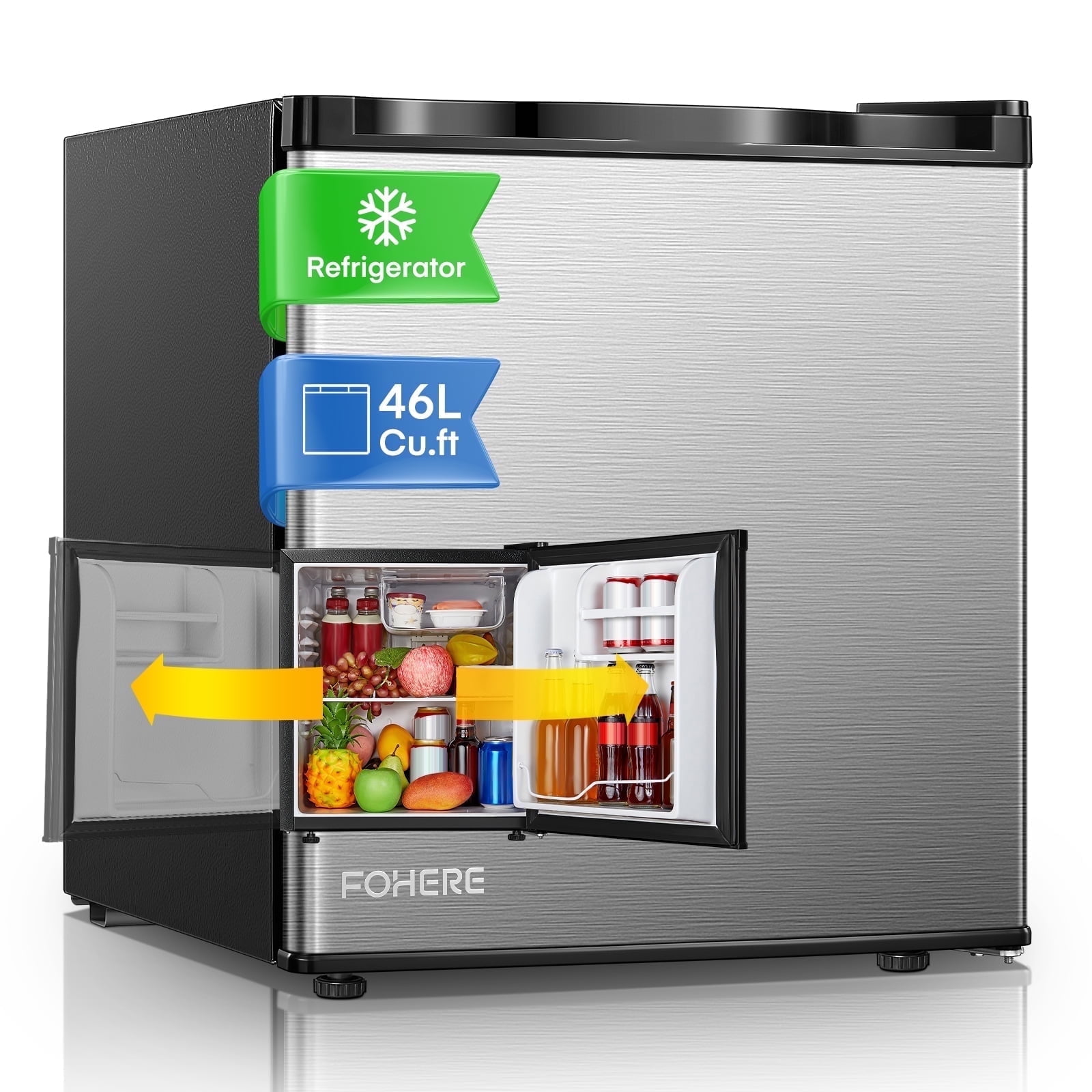 1.6 Cu.ft Fridge with Freezer, Small Fridge for Bedroom , Stainless Steel