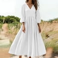thumbnail image 2 of SMihono Women Solid Cotton Linen Long Maxi Dress Summer 3/4 Sleeve Caftan Loose Fit Flowy Empire Waist Vacation Beach Dresses White M, 2 of 7