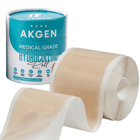 AKGEN Hydrocolloid Roll for Wound Care – Cut-to-Size, Extra Large Hydrocolloid Patch Bandages with Self-Adhesive, Ultra-Absorbent, Flexible & Waterproof, First Aid Kit Essential (2in x 19.7ft)