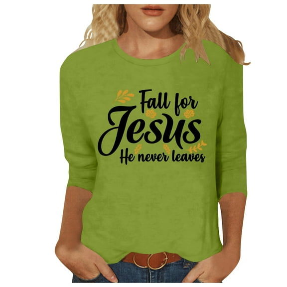 Icvfdpl 2024 Women's Thanksgiving Shirt Alphabet Print 3/4 Sleeve Top Crew Neck Pullover T-Shirt Top Cozy