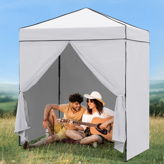 COOS BAY 6x4 Instant Pop-up Canopy Tent with 4 Sidewall, Lightweight Compact Portable Canopy, Easy Setup Shelter Sun Shade with Carry Bag, White