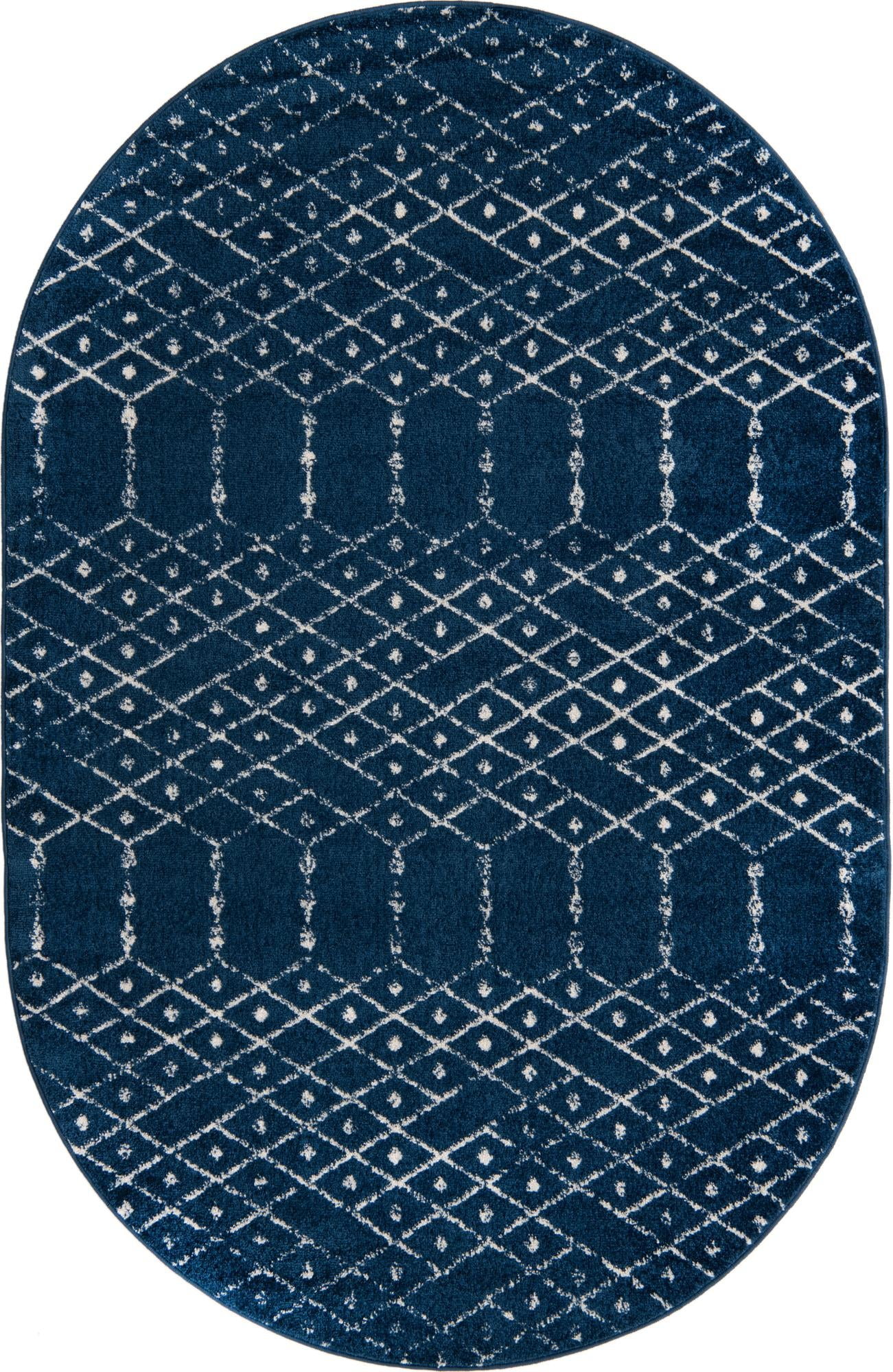 Paxon Trellis Collection Rug 4' x 6' Oval Navy Blue Medium