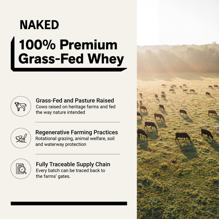 Naked Whey 5LB 100% Grass Fed Unflavored Whey Protein Powder - Only 1 Ingredient, Undenatured - No GMO, Soy or Gluten - No Preservatives