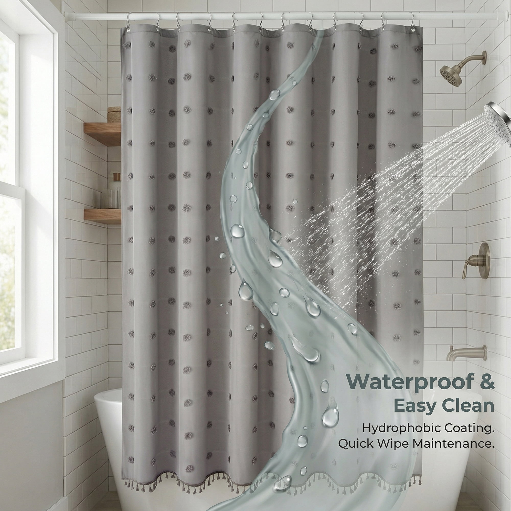 Unique Bargains Geometric Texture Shower Curtain Sets with Hooks Grey 72"W x 72"L