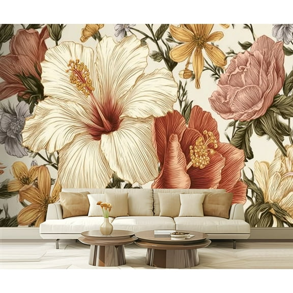 Peel and Stick Wallpaper Waterproof Beautiful pink blooming realistic flowers Wall Mural Decor Self Adhesive and Removable 69in x 98in