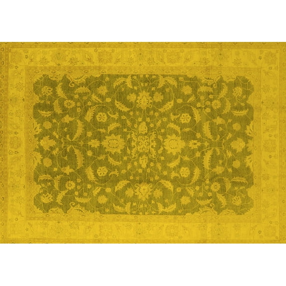 Ahgly Company Machine Washable Indoor Rectangle Oriental Yellow Industrial Area Rugs, 8' x 10'