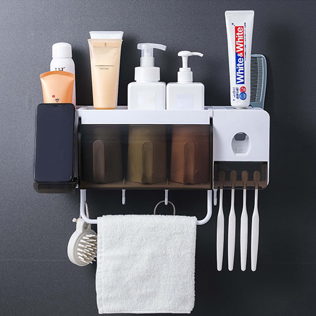 Toothbrush Holder Wall Mounted Bathroom Storage Rack Toothpaste Cup Family Set