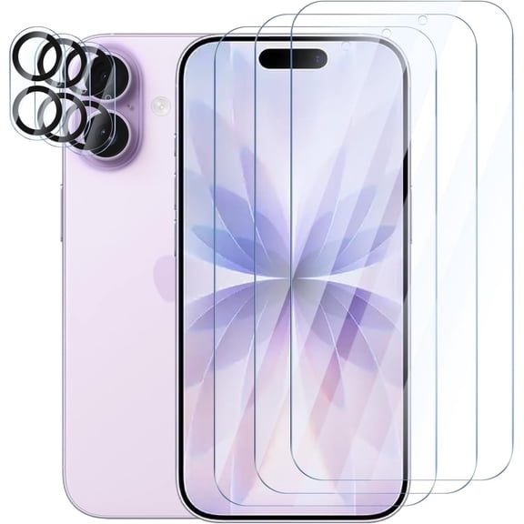 [3 3 Pack]KICOCOC for iPhone 17 Screen Protector with Camera Lens Protector,Sensor Protection,Case Friendly Tempered Glass Film[9H Hardness] for iPhone 17