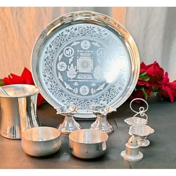 German silver pooja Regular Pooja set for daily use festival/ housewarming pooja