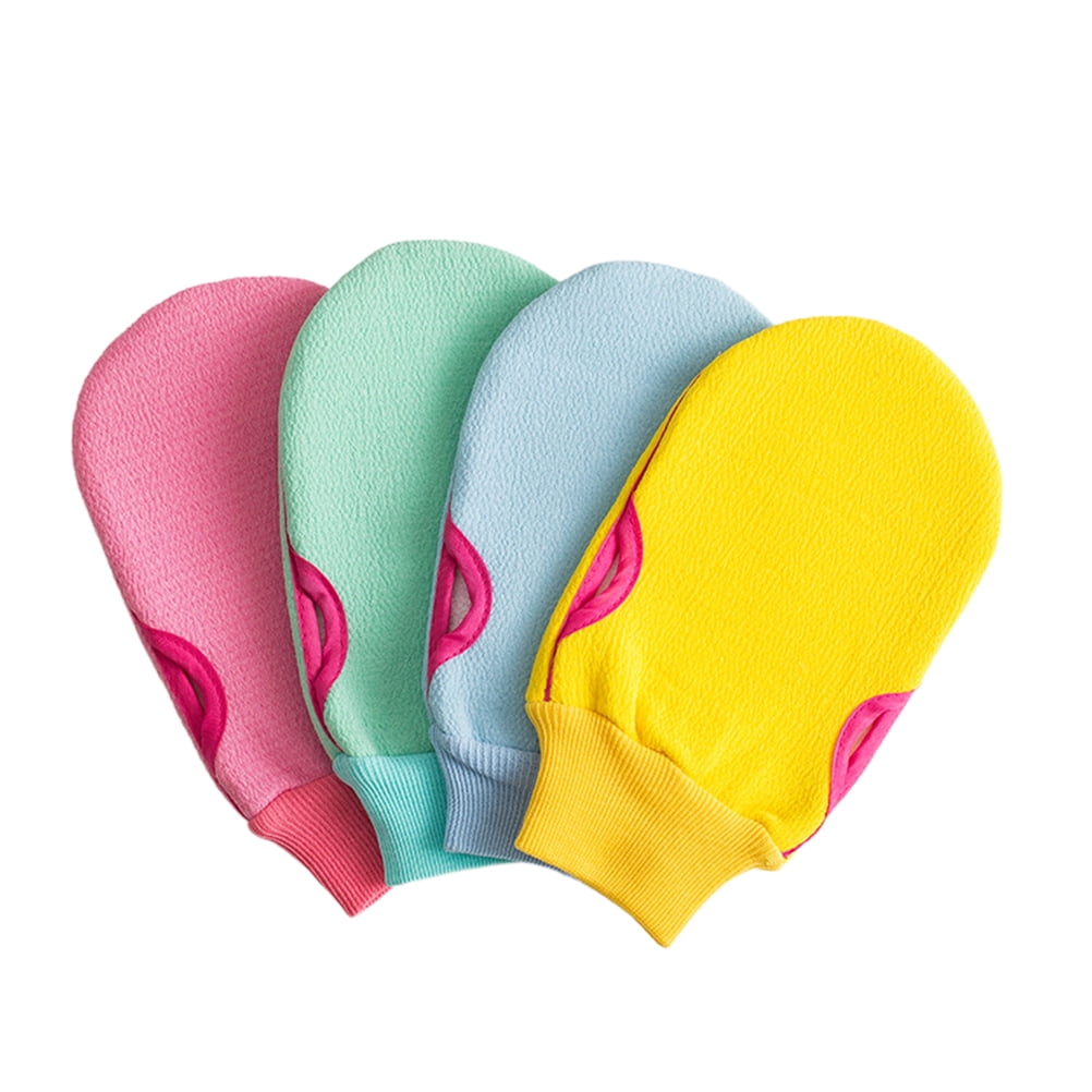 NUOLUX 4pcs Doublefaced Shower Gloves Exfoliation Scrubbing Bath