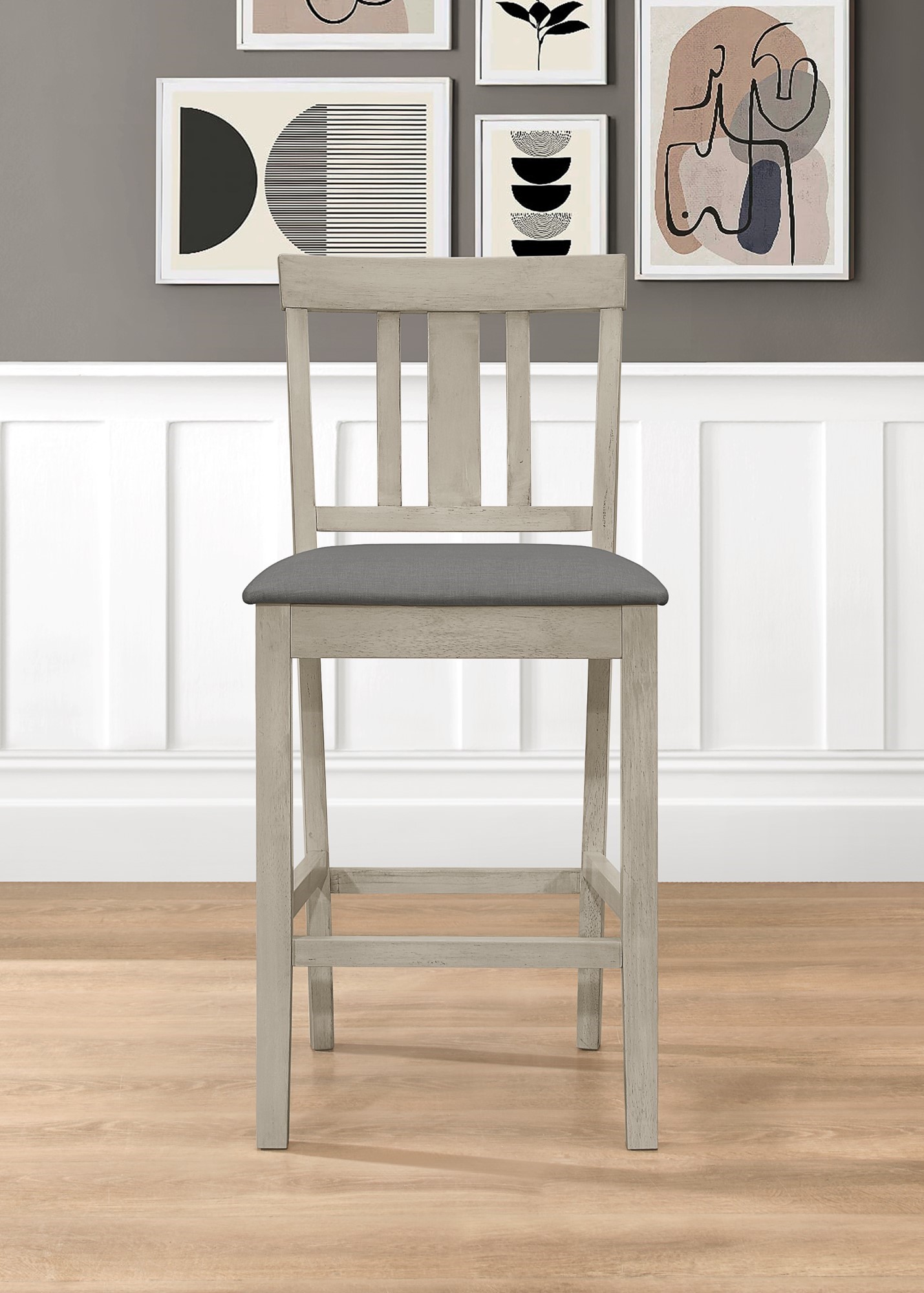 Home Design Kinsley Counter Chairs (Set of 4), Antique Gray/Gray, Slat-back design, Padded seat, Comfortable seating, Sturdy frame, Modern minimalist style, Durable construction