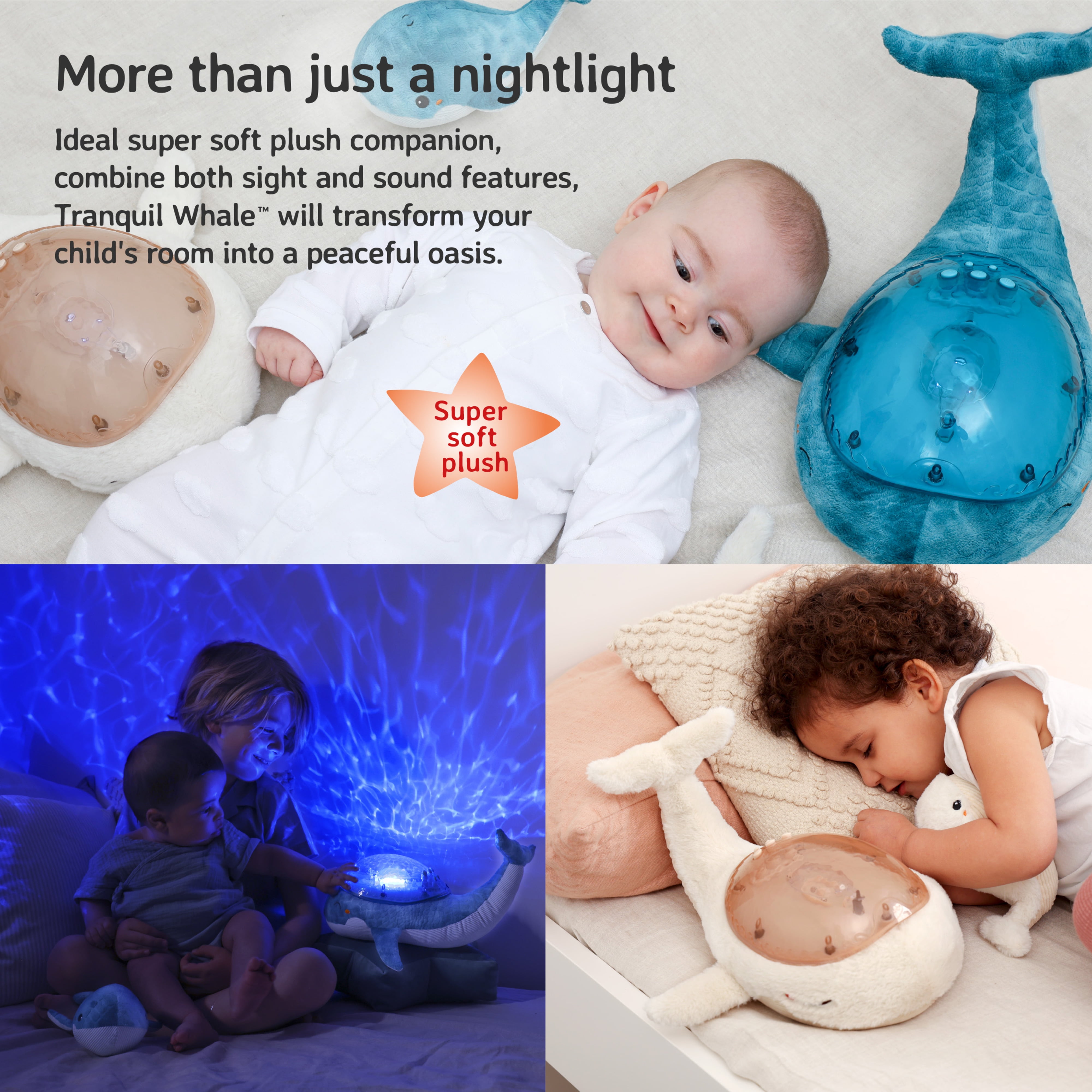Cloud b Dimmable Ocean Whale LED Night Lights, Soft Aquamarine Glow; Deep Blue Glow