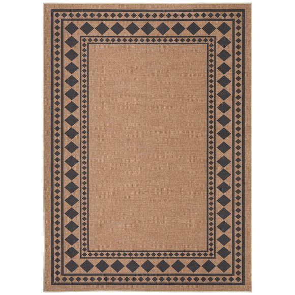 Modern Geometric Jute Area Rug 8x10 – Washable, Mark-Resistant, Low Pile Carpet – Non-Slip, Collapsible, Bordered Design – Indoor Outdoor Use for Living Room, Bedroom, Patio – Black,8x10ft (244x305cm)