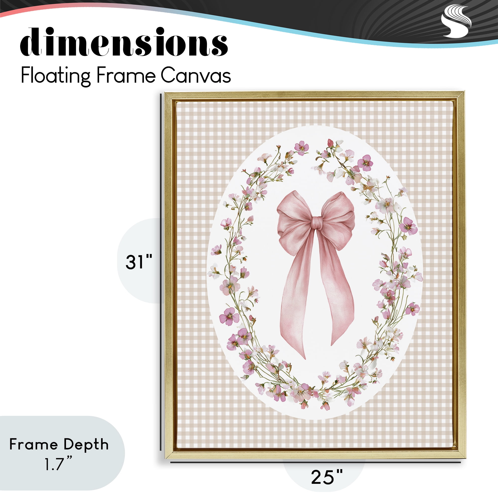 Stupell Industries Feminine Gingham Bow Gold Framed Floater Canvas Wall Art, design by Christine Simpson Art