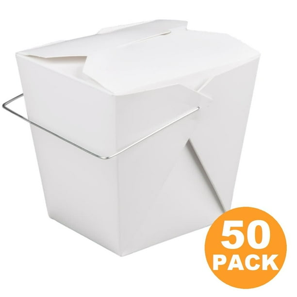 26 OZ 4 x 3" Wire Handle Rectangle Paper Take Out Food Containers, Plain White Half Quart