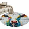 thumbnail image 2 of 4ft Washable Round Rug, Country Oil Painting Non-Slip Circle Area Rug for Living Room Bedroom, Vintage Colored Cow Wood Texture Indoor Floor Mat for Home Decor, 2 of 9