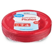 Great Value Disposable Plastic Party Plates, Red, 9 in, 50 Count