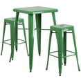 thumbnail image 2 of BizChair Commercial Grade 23.75" Square Green Metal Indoor-Outdoor Bar Table Set with 2 Square Seat Backless Stools, 2 of 5