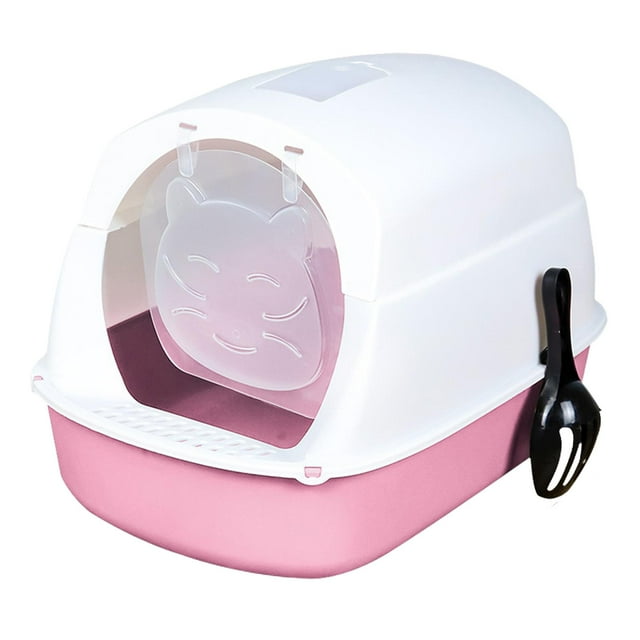 Hooded Cat Fully Enclosed Cat Toilet Detachable Kitty Litter Tray Pink