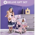 thumbnail image 6 of Dolls To Play Baby Doll Double Stroller Twin Pram Buggy with Adjustable Handle, Rotating Wheels, Storage Basket & Diaper Bag – Purple (27.5 in), 6 of 8