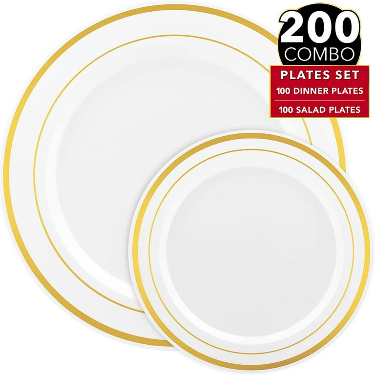  Rubtlamp 200Pcs Clear Gold Dessert Plates With Plastic