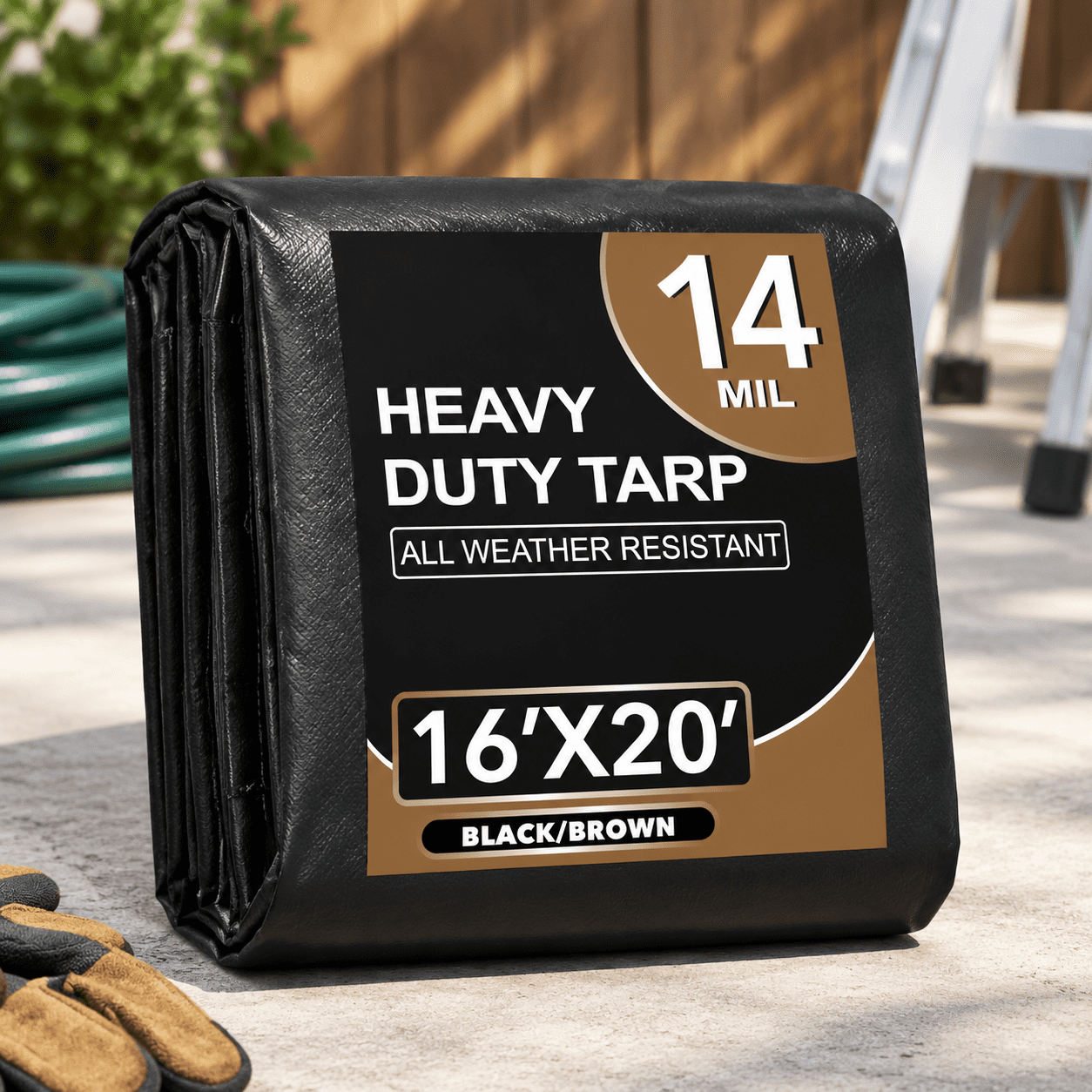 Black/Brown-14mil 16 x 20 Heavy Duty Waterproof Polyethylene Outdoor Tarp