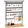 thumbnail image 1 of Organizador de joyas de metal de varios niveles, soporte para collares y aretes, soporte para relojes con almacenamiento de madera, exhibición de aretes tipo botón, 1 of 4
