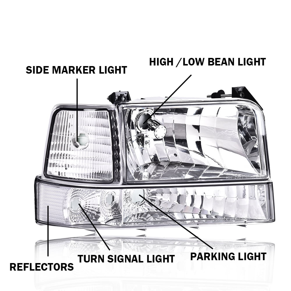 CROSSDESIGN Headlights w/Corner Signal Bumper Lamps Fit for 1992-1996 Ford F150 F250 F350 Bronco