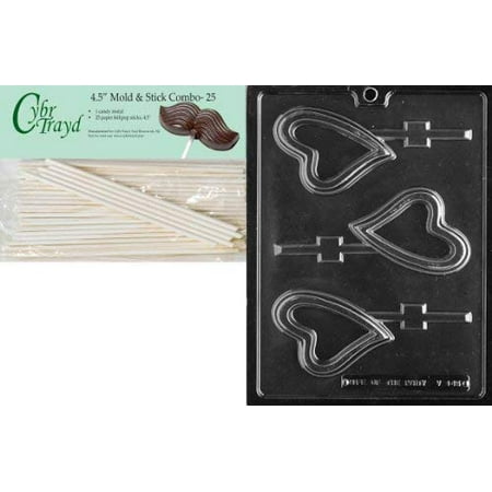 

Cybrtrayd 45St25-V145 New Heart Lolly Valentine Chocolate Candy Mold with 25 4.5-Inch Lollipop Sticks