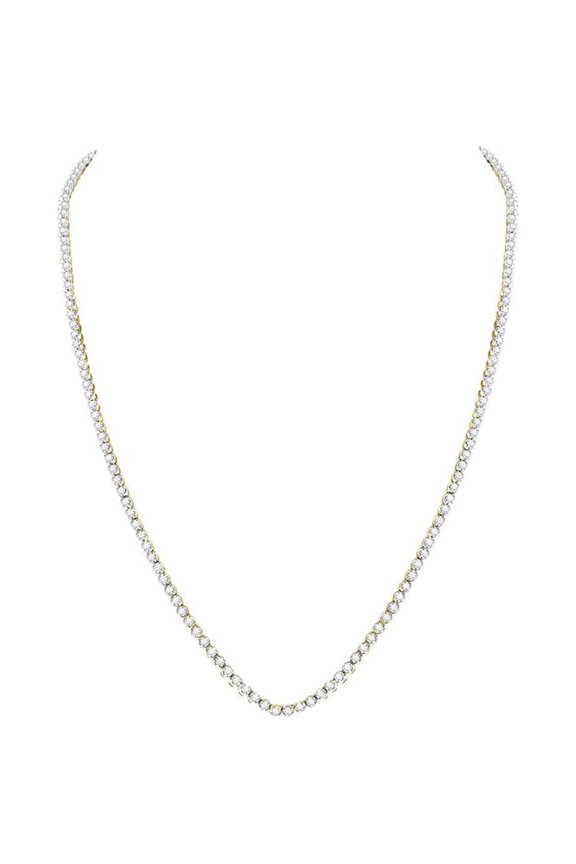 10kt Yellow Gold Mens Round Diamond Studded 24" Tennis Chain Necklace 11 Cttw