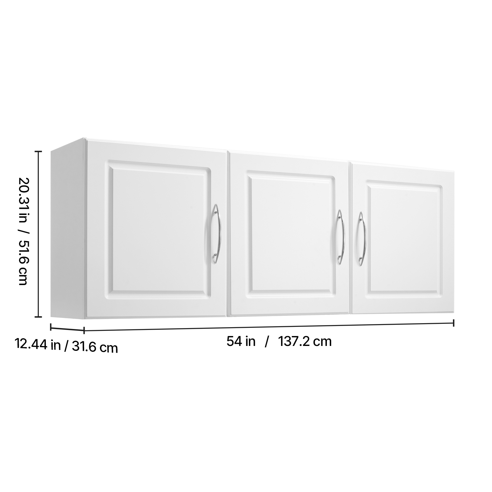 VEVOR Laundry Room Wall Cabinet, 2-Tier Wall Mounted Hanging Cabinet with Adjustable Shelf, Cupboard Storage with 3 Doors, for Kitchen, Bathroom, Laundry, 12.44 x 54 x 20.31 in (D x W x H), White