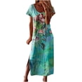 thumbnail image 2 of SMihono Robe Maxi Bohème d'Été pour Femmes Grande Taille Mode Femmes Été Décontracté Manches Courtes Col en V Robe Imprimée Florale Robe de Plage, 2 of 5