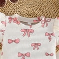 thumbnail image 4 of Hiiyo Girls Summer Outfits Bow Floral Ruffle Ribbed Short Sleeve T-Shirt Shorts Set, 4 of 8