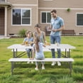thumbnail image 2 of ZENY 6ft 3-Piece Folding Picnic Table Set with 2 Benches, Portable HDPE Outdoor Dining Set for Camping, White, 2 of 9