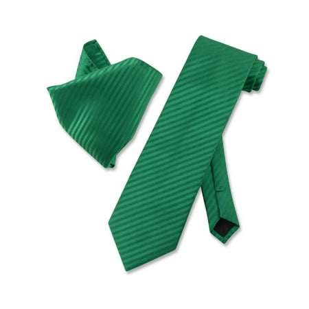 - Vesuvio Napoli EMERALD GREEN Striped NeckTie Handkerchief Matching Neck Tie Set