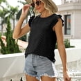 thumbnail image 2 of Mujeres ruffle manga Top redondo Masajeadores de cuello elegante transpirable verano camiseta blusa para el desgaste diario, 2 of 6